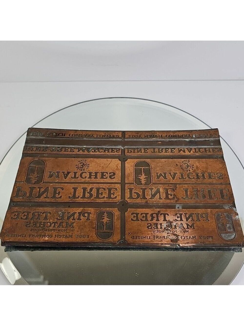 Antique Eddy Match Co Copper Stamping Advertising Plate Canada Pine Tree Matches